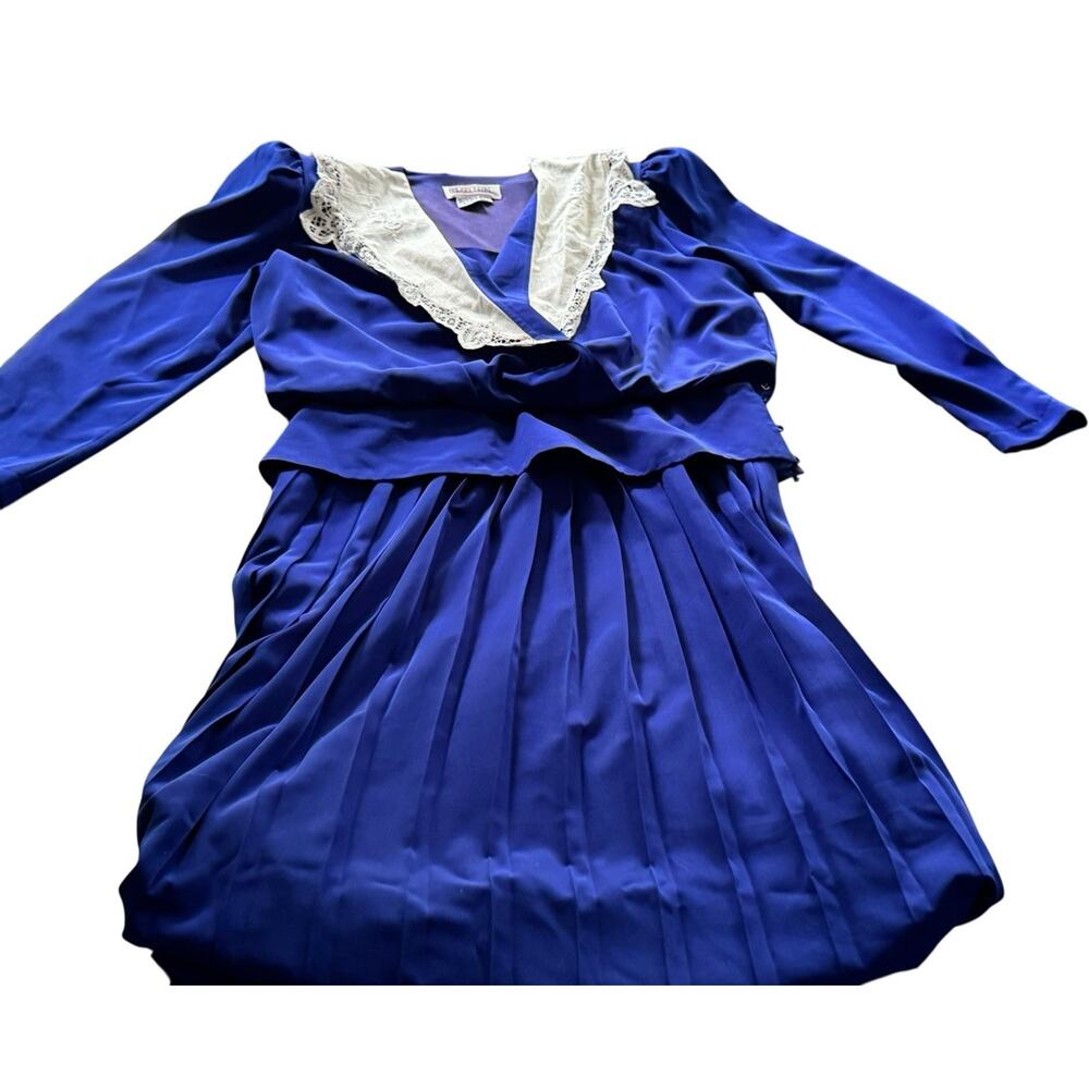 Vintage 80’s Fashion Lindsey Blake Blue Pleated Dress Long Sleeve Size 12 Retro